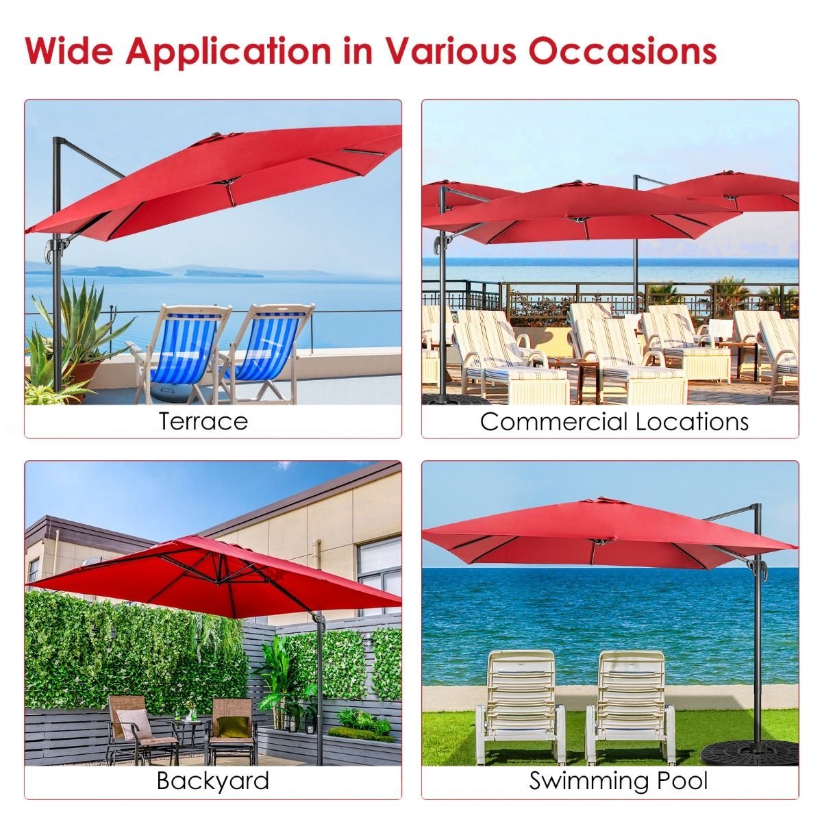 Coast Zweefparasol - Kantelbaar - 300 x 300 x 273 cm - Wijnrood