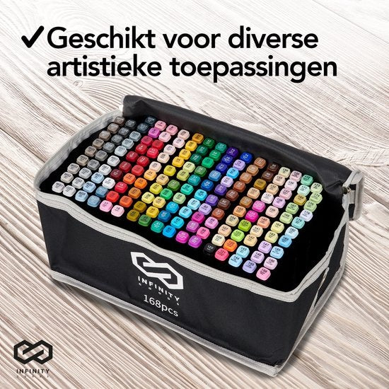 Infinity Goods Twinmarkers 168 Stuks - Professionele Alcohol Markers - Dubbelzijdige Tip - Stiften - Opbergtas Met Houder