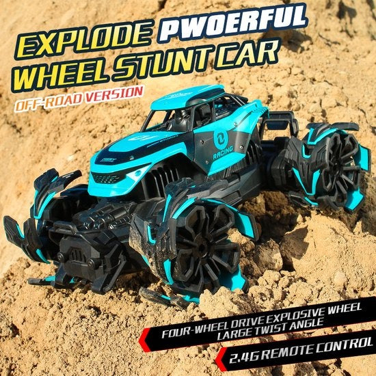 Monster Truck Explosive Wheels Stunt Car Vehicle - 2 Batterijen - rood