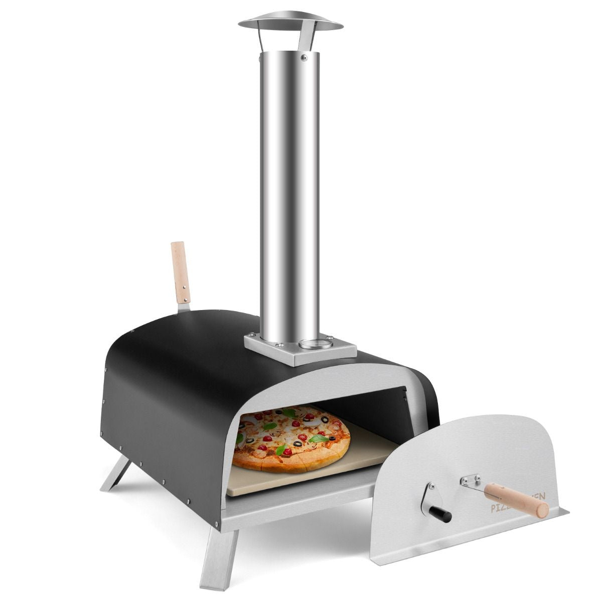 Coast Pizzaoven – Incl. Accessoires & Pizzasteen – 42 x 81 x 84,5 cm – Zwart