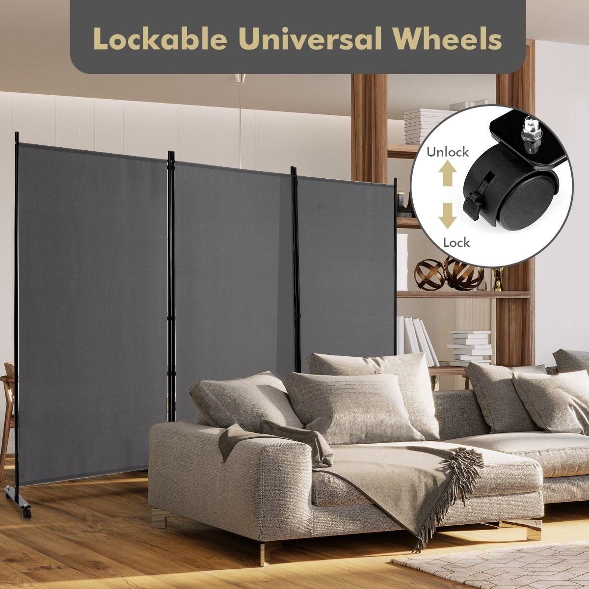 Coast 3-Paneels Scheidingswand - 262 x 30 x 180 cm - Grijs - Polyester/Metaal