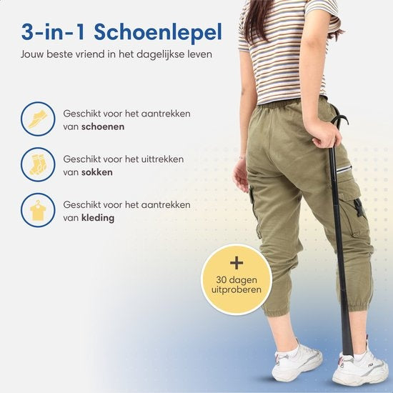 Safe Life Schoenlepel lang - 3 lengtes - Incl. aankleedstok en sokkenhulp - 3-in-1 functie