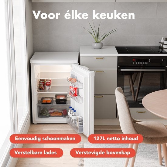 KitchenBrothers Koelkast - 127L - IJskast - Tafelmodel - Vrijstaand - Wit