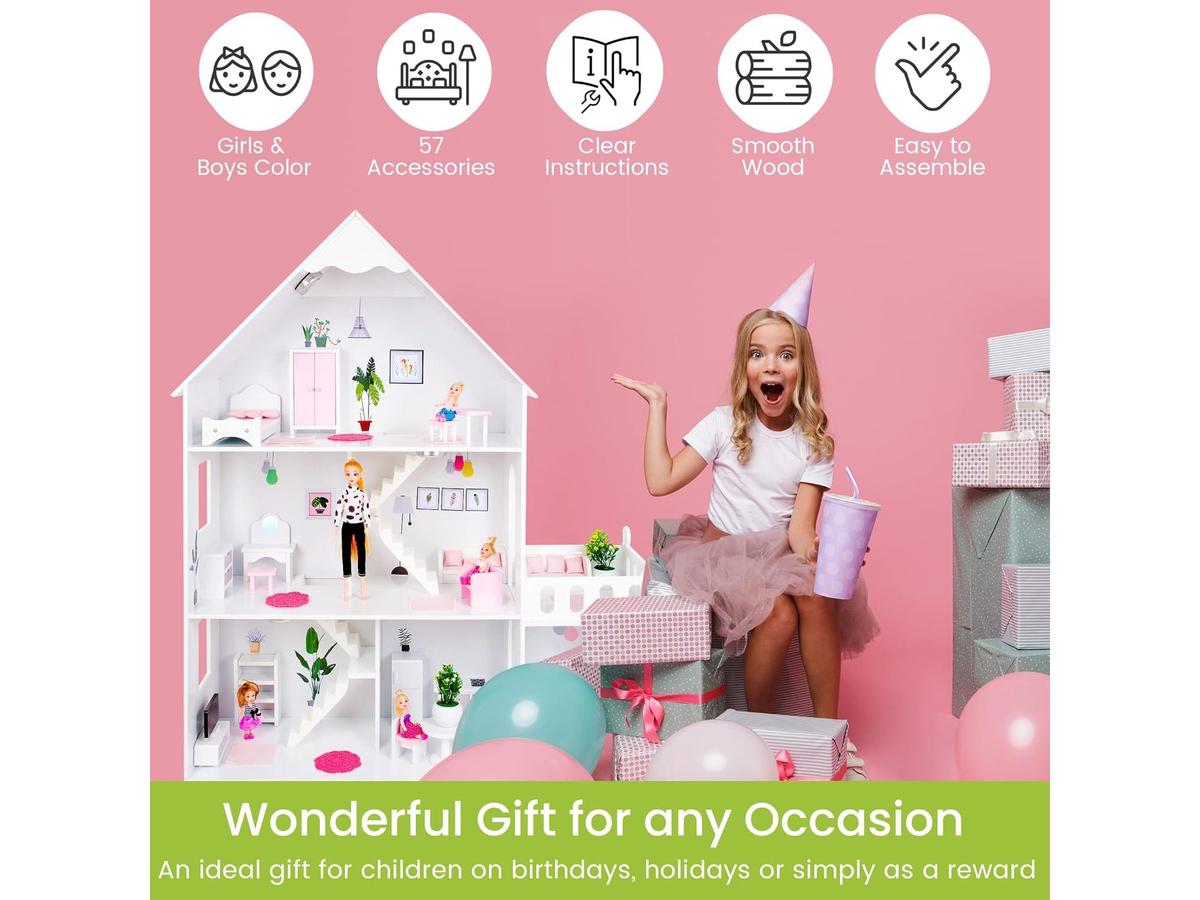 Green series Large Wooden Doll House GS0023B-1 met LED-verlichting