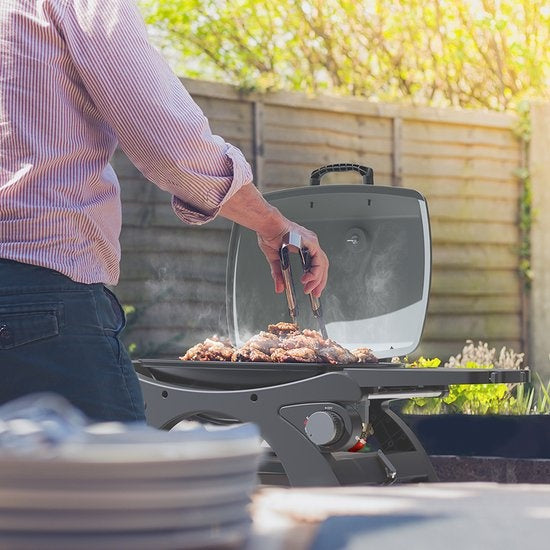 KitchenBrothers Gasbarbecue – Tafelmodel & 2 Hittezones – 10.000 BTU – 48 x 37 x 38 cm – Zwart