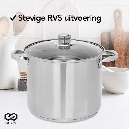 Infinity Goods Soeppan - Glazen Deksel - 9L - 24 CM - Inductie En Gas - Vaatwasserbestendig - RVS