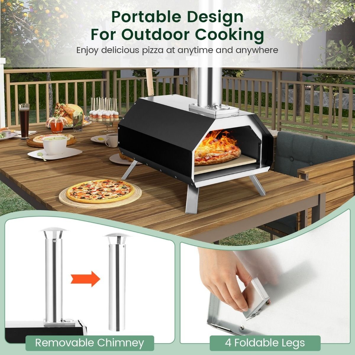 Coast Draagbare Pizzaoven - Zwart - 500 °C - 51x38,5x83cm