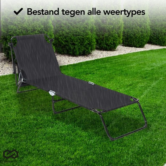 Infinity Goods Ligbed Met Zonnescherm - Opvouwbaar - Zonnebed - Ligstoel - Verstelbaar - Verstelbaar - Tuin - Weerbestendig - Zwart