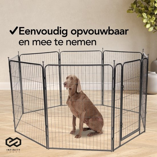 Infinity Goods Hondenren - Puppyren - 8 Panelen - 100 x 80 CM - Opvouwbaar - Met Deur - Staal - Zwart