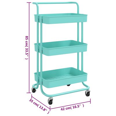 Coast 3-Laagse Rolwagen - Met Handgreep - 2 Remmen - 42 x 35,5 x 86 cm - Groen