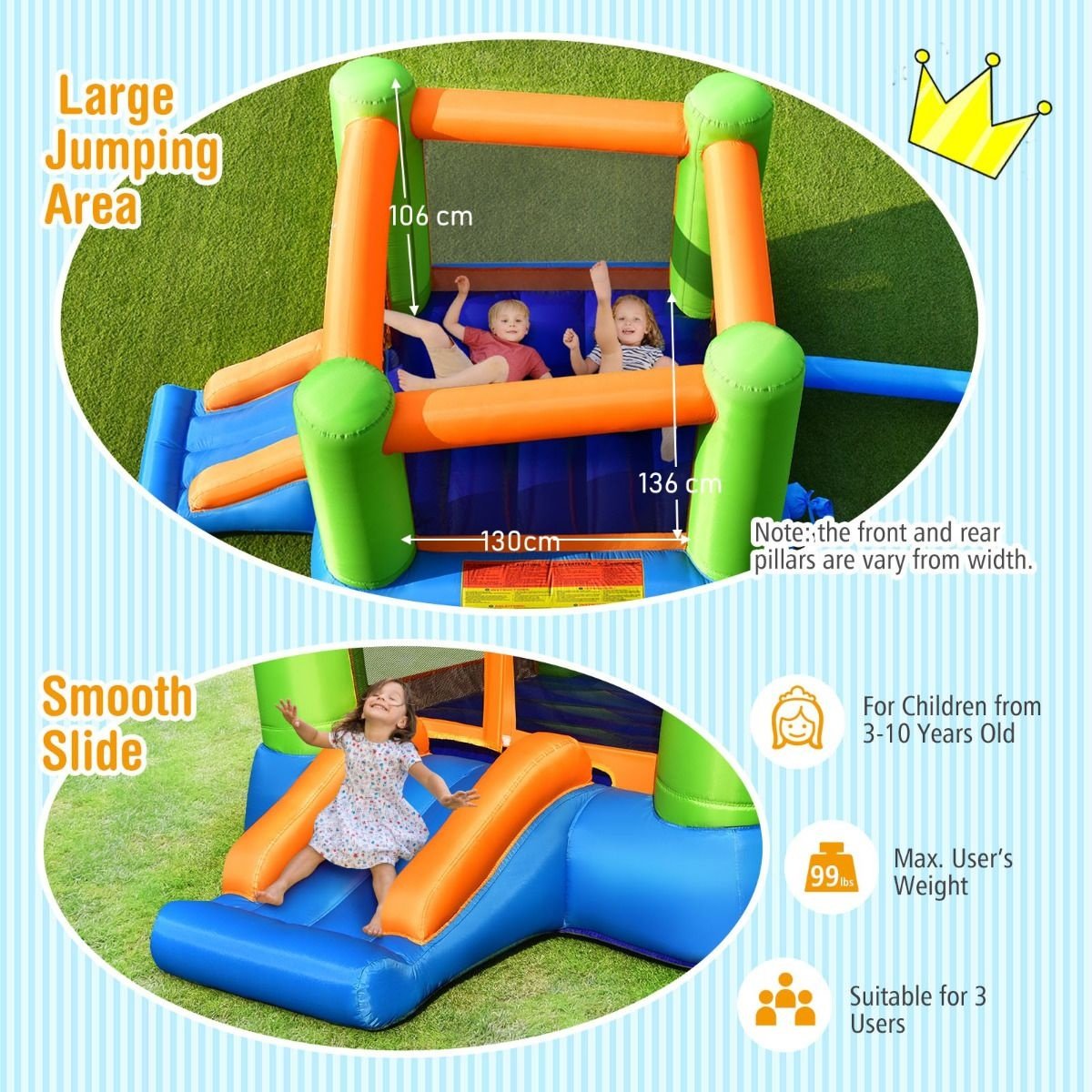 Coast Springkasteel - 2 tot 3 kinderen - Excl. Blower - 250 x 197 x 143 cm - Kleurrijk