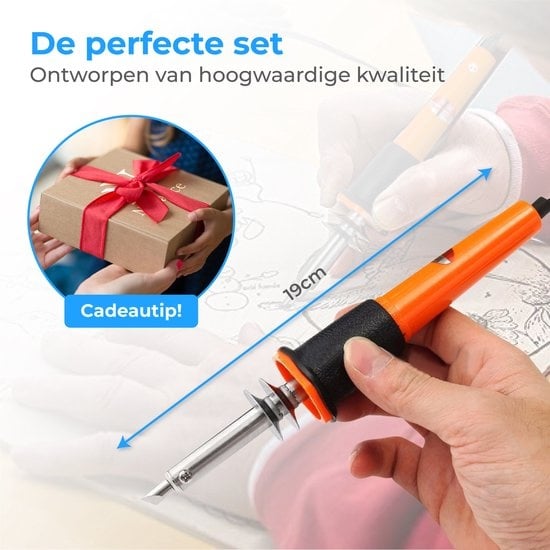 Nuvance - Houtbrander Set - Pyrografie voor Hobby - Soldeerbout - incl. 34 Opzetstukken & 2 Oefen Sjablonen - Soldeerset - Soldeer