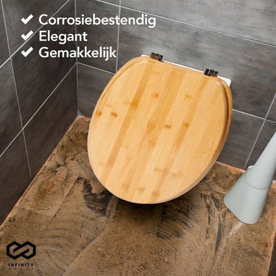 Infinity Goods Bamboe WC Bril Emmy - Toiletbril Met Deksel - RVS Scharnieren - Inclusief Bevestigingsmateriaal