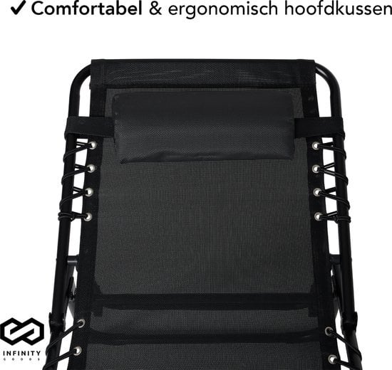 Infinity Goods Ligbed - Opvouwbaar - Inclusief Hoofdkussen - Zonnebed - Ligstoel - Verstelbaar - Tuin - Weerbestendig - Antraciet