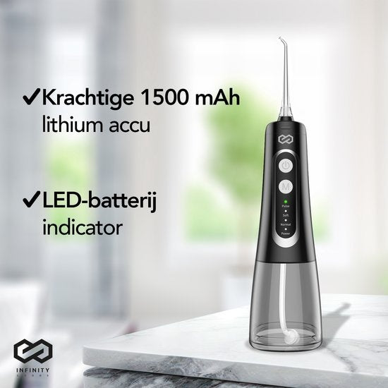 Infinity Goods Waterflosser - Monddouche - Elektrisch Flosapparaat - Draadloos En Oplaadbaar - 5 Opzetstukken - Zwart