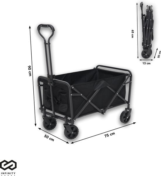 Infinity Goods Bolderkar - Opvouwbaar - 100KG Draagkracht - Draaibare Wielen - 90 x 50 x 75 CM - Verstelbaar - Zwart