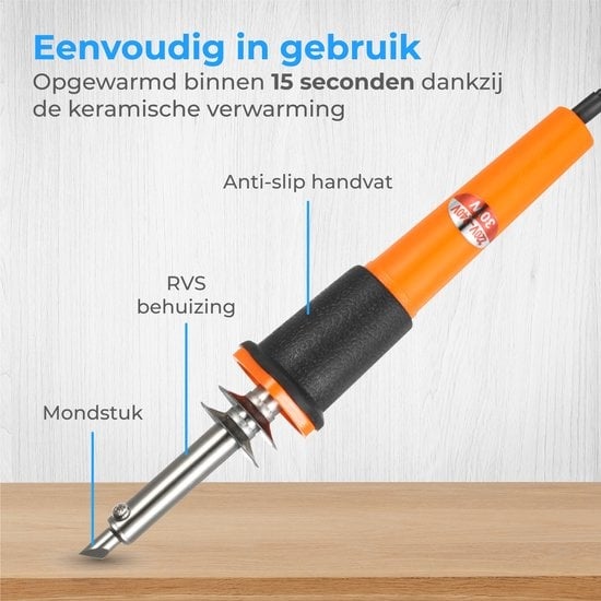 Nuvance - Houtbrander Set - Pyrografie voor Hobby - Soldeerbout - incl. 34 Opzetstukken & 2 Oefen Sjablonen - Soldeerset - Soldeer