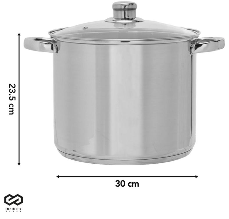 Infinity Goods Soeppan Stamppot - Glazen Deksel - 16,5L - 30 CM - Inductie Gas Keramisch - Vaatwasserbestendig - RVS