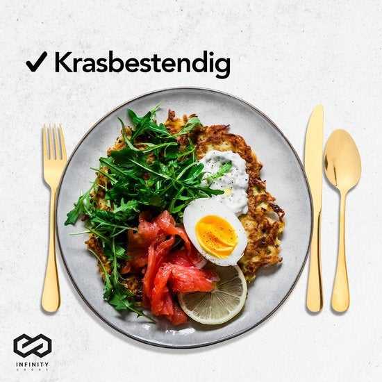 Infinity Goods Bestekset - Goud - 39-Delig - 6 Persoons Bestek - Meerdere Gangen - Mes/Lepel/Vork - RVS - Goud
