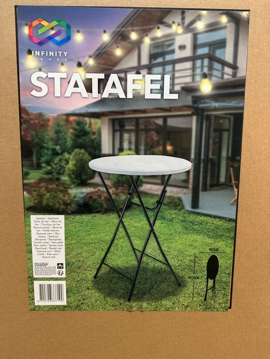 Infinity Goods Stevige Statafel Incl. Witte Statafelrok - Partytafel - Robuust en Weersbestendig - 80cm x 110cm - Inklapbaar - Feest - Wit/Grijs