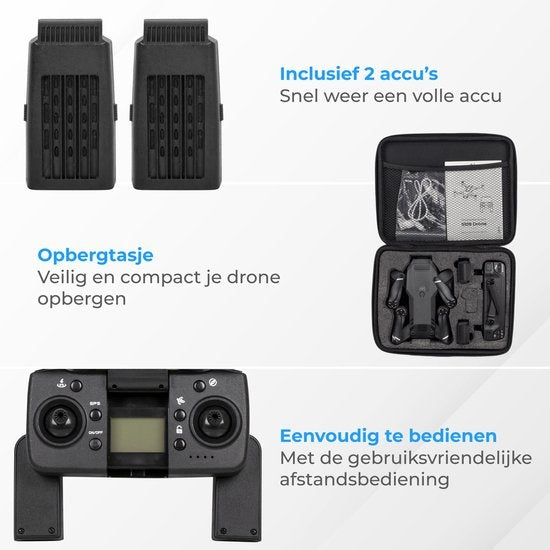 Nuvance - Drone met Camera en GPS - 1080p Mini Camera - Inclusief Opbergtas en 2 Accu's