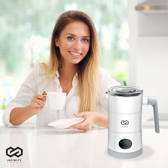 Infinity Goods 4-in-1 Elektrische Melkopschuimer - 350 ml - Opschuimen en verwarmen - Cappuccino - Vaatwasserbestendig - Wit
