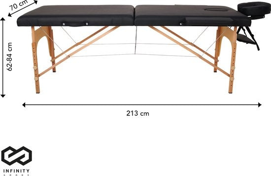 Infinity Goods Massagetafel - Inklapbaar - 250KG Draagvermogen - 8 Hoogtestanden - Incl. Opbergtas - Behandeltafel - Zwart