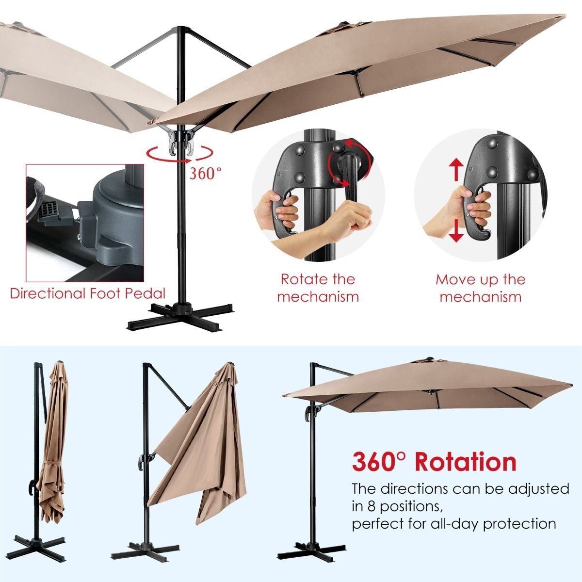 Coast Zweefparasol - Kantelbaar - 300 x 300 x 273 cm - Koffiebruin