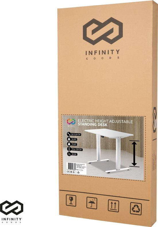 Infinity Goods Elektrisch Zit Sta Bureau - Verstelbare Hoogte- 140 x 60 CM - Wit