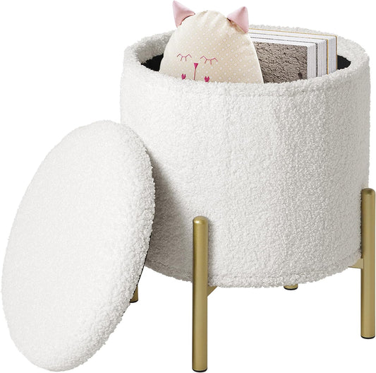 eSituro Opbergkruk Rond - Teddyfleece Wit - 35 x 41 cm