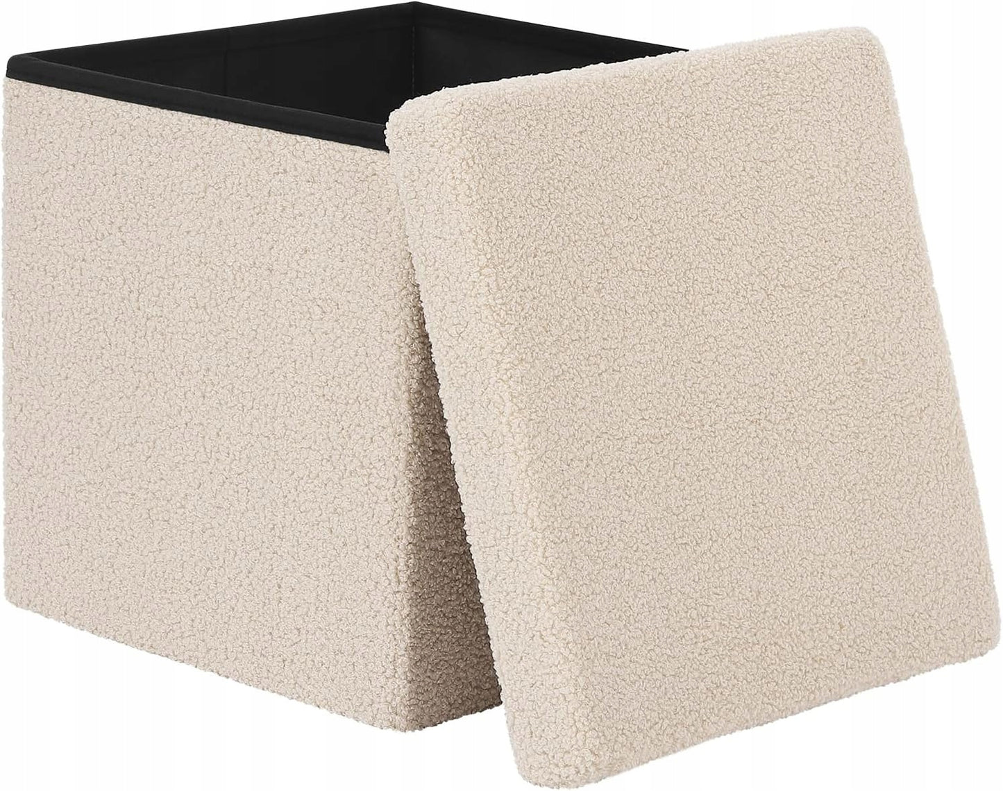 eSituro Opbergpoef Vierkant - Teddystof Beige - 38 x 38 x 37 cm