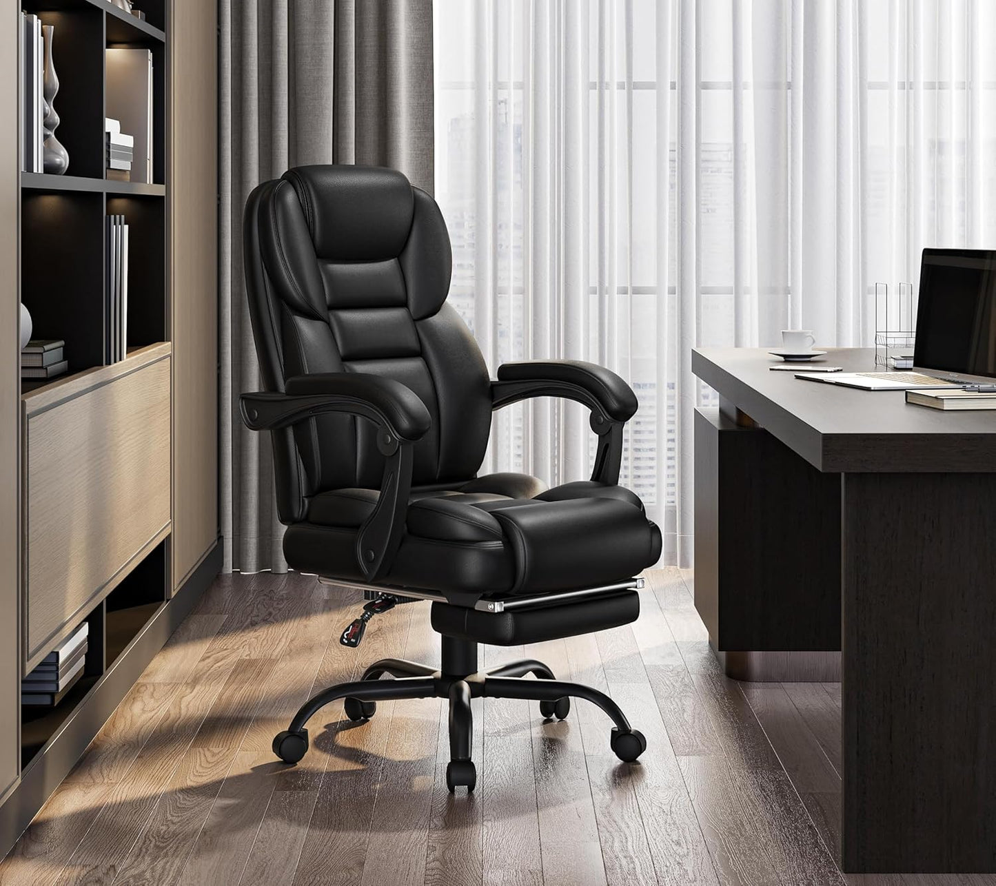 Yaheetech Ergonomische Directiestoel - Met Uitschuifbare Voetsteun - Hoge Rugleuning - Zwart