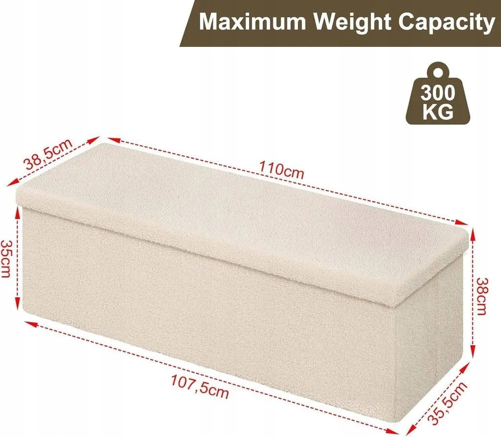 Eugad Opbergbank met Deksel - Beige - 110 x 38 x 38 cm