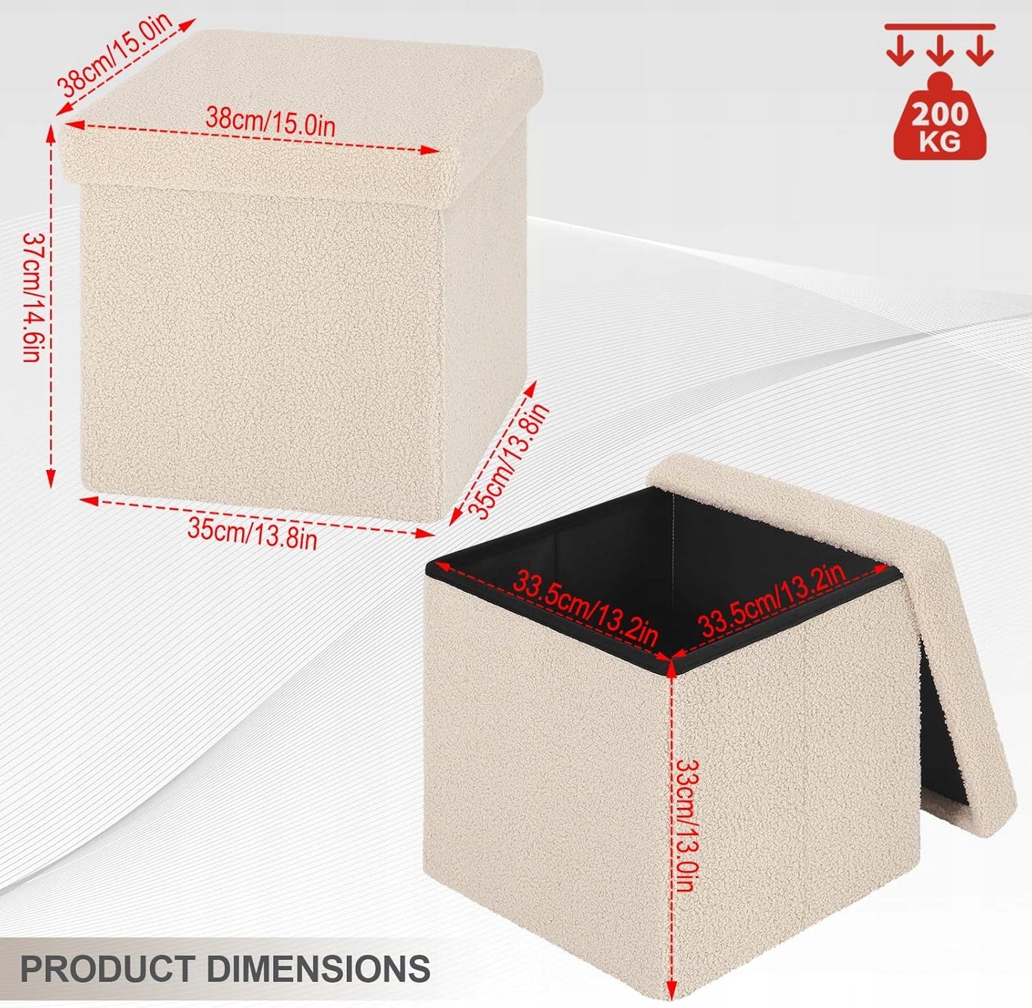 eSituro Opbergpoef Vierkant - Teddystof Beige - 38 x 38 x 37 cm