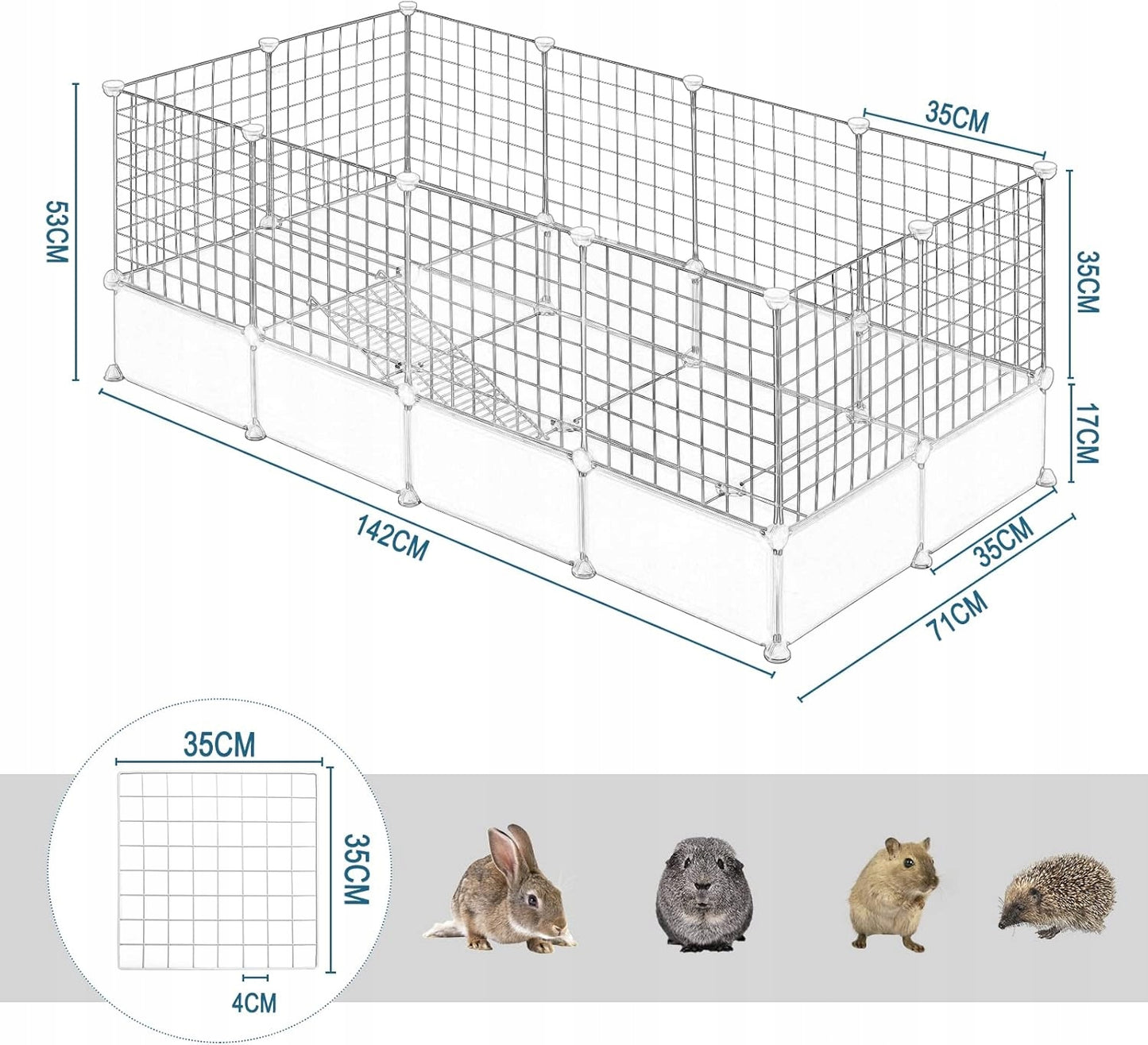 Eugad Modulaire Dierenren met Bodem - Wit - 142 x 71 x 53 cm