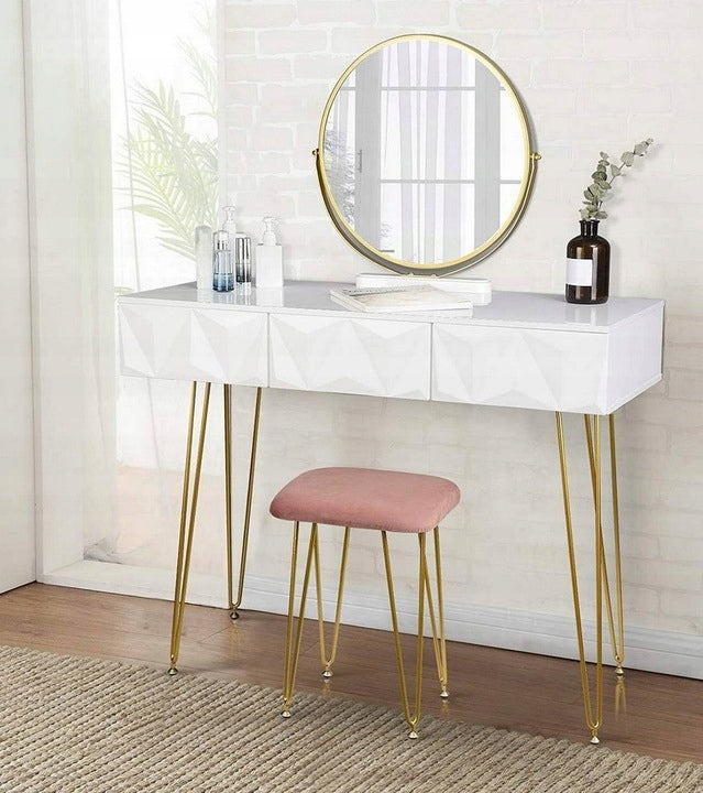 Kochamy Meble Kaptafel met 3D-Spiegel en Kruk - Wit - 106 x 79 x 40 cm