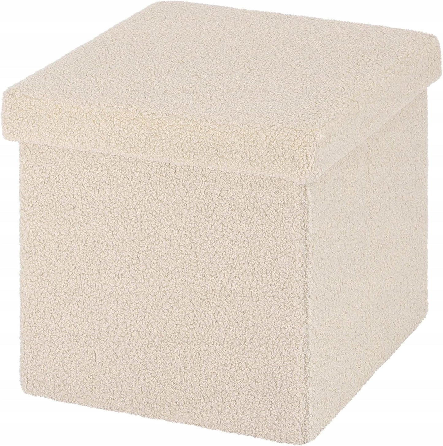 eSituro Opbergpoef Vierkant - Teddystof Beige - 38 x 38 x 37 cm