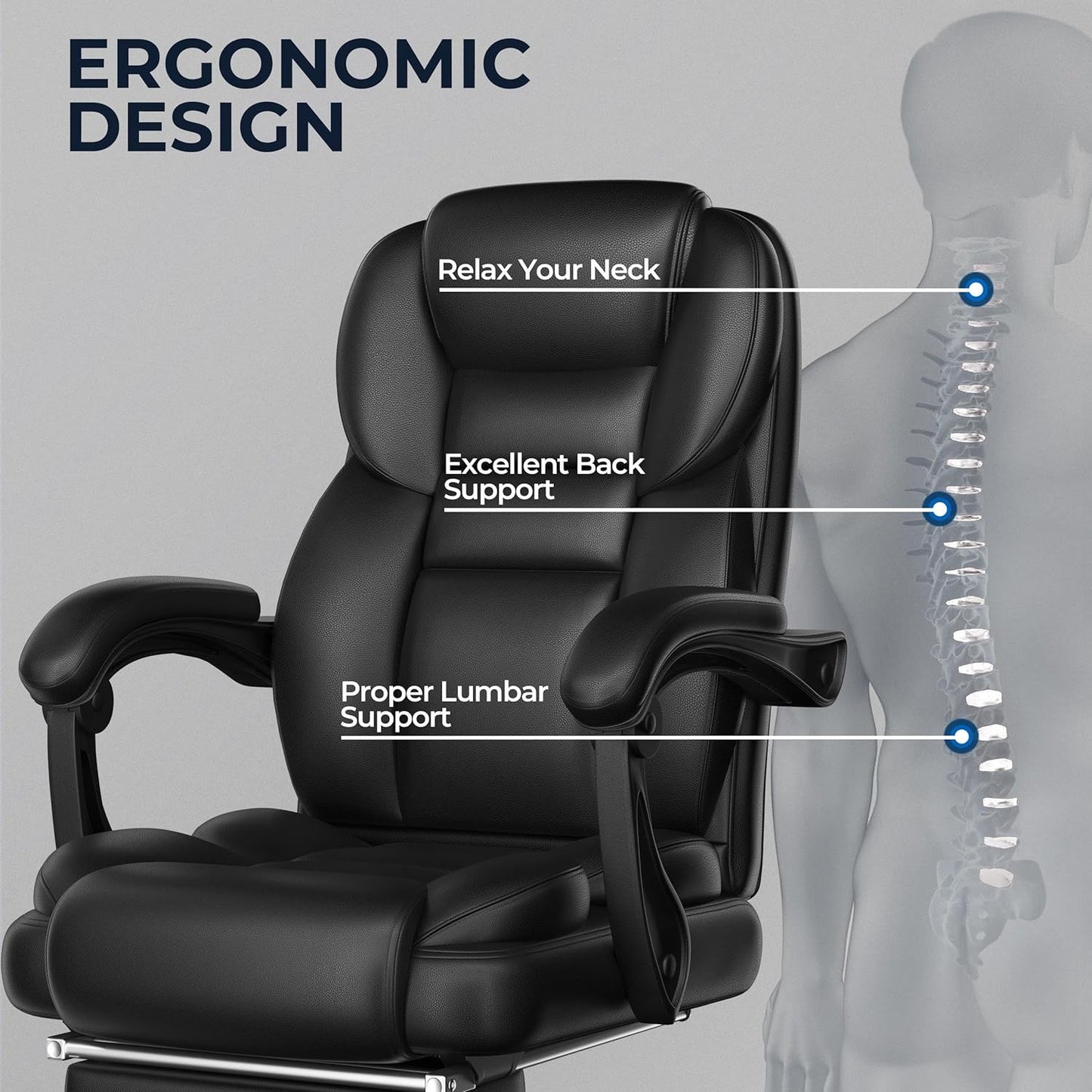 Yaheetech Ergonomische Directiestoel - Met Uitschuifbare Voetsteun - Hoge Rugleuning - Zwart