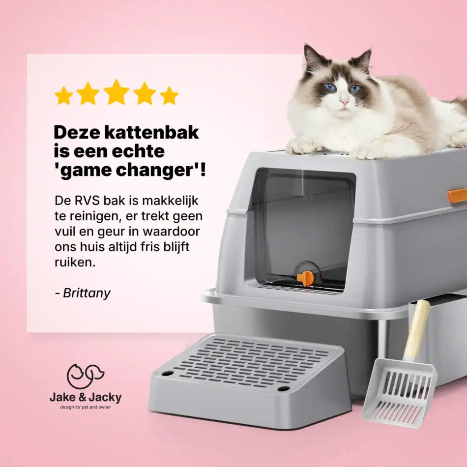 Hop In Kattenbak - RVS - Hygiënisch - Zilver