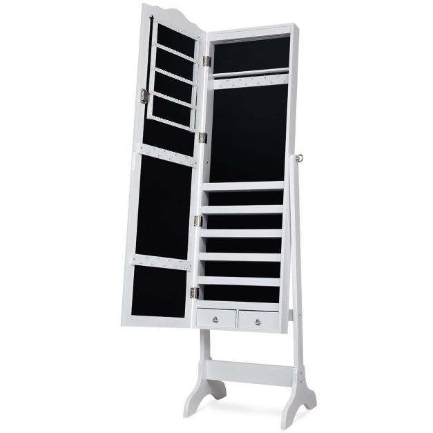 Coast sieradenkast - 12 Ledlampen - met spiegel - kantelbaar - met lades - 41,5 x 37 x 160 cm - wit