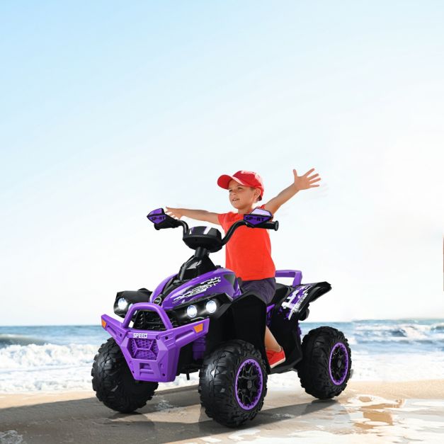 Coast 12V Elektro Kinderquad met muziekhoorn en LED -koplampen Elektroquad Purple