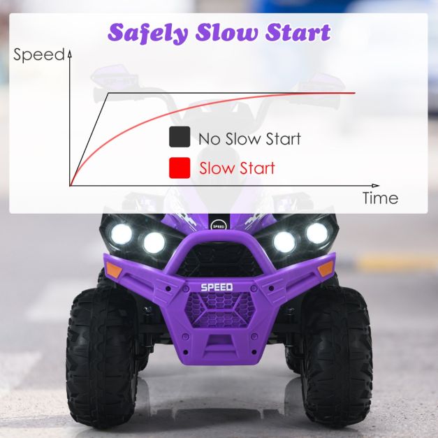 Coast 12V Elektro Kinderquad met muziekhoorn en LED -koplampen Elektroquad Purple