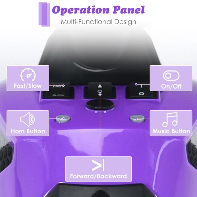 Coast 12V Elektro Kinderquad met muziekhoorn en LED -koplampen Elektroquad Purple