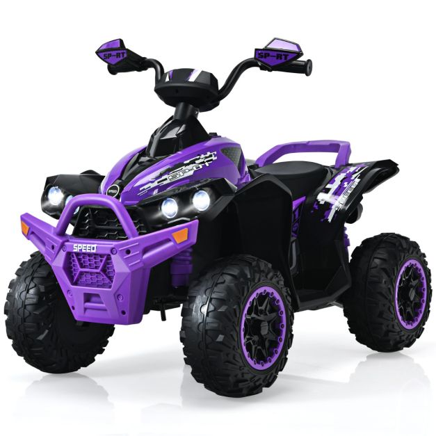 Coast 12V Elektro Kinderquad met muziekhoorn en LED -koplampen Elektroquad Purple