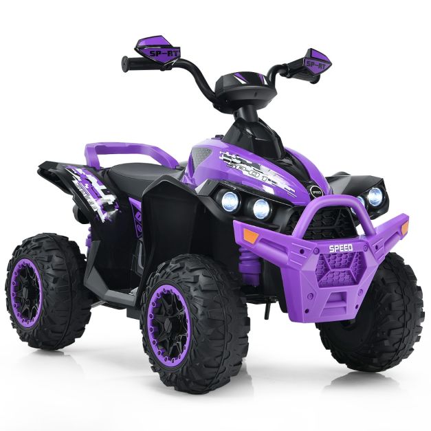 Coast 12V Elektro Kinderquad met muziekhoorn en LED -koplampen Elektroquad Purple