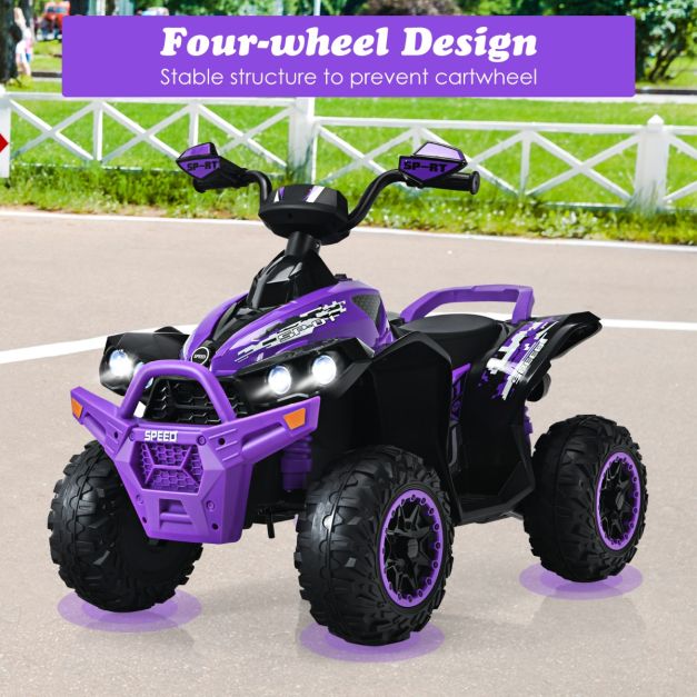Coast 12V Elektro Kinderquad met muziekhoorn en LED -koplampen Elektroquad Purple