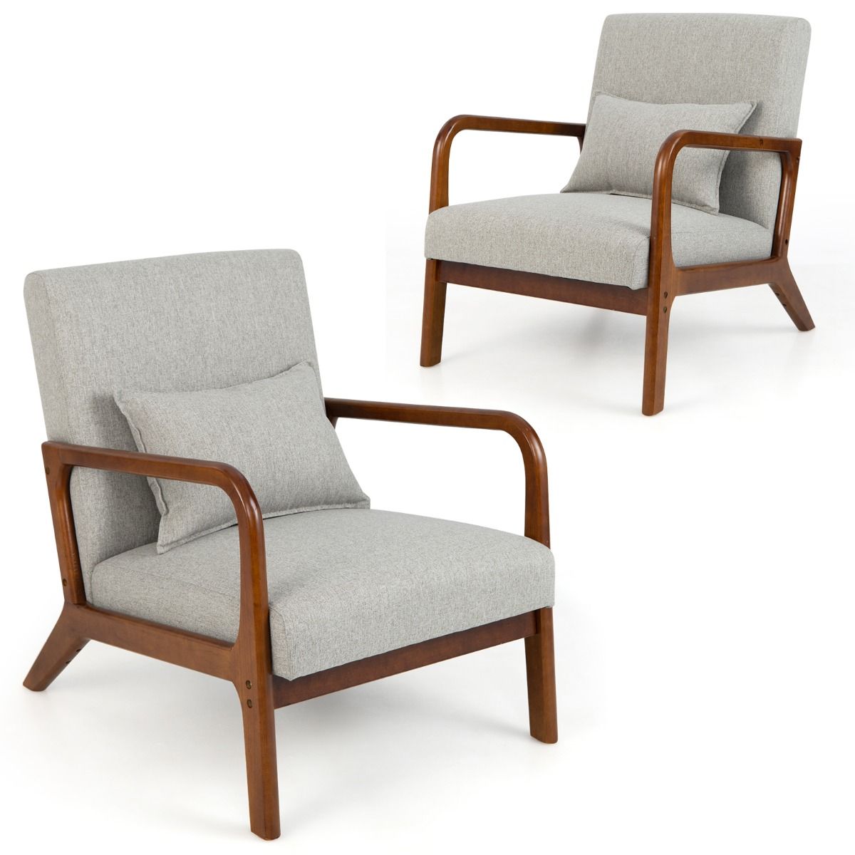 Coast Fauteuil Loungestoel - Gestoffeerd & Max. 150 kg - 65 x 79 x 77 cm - Rubberhout/Polyester - Grijs