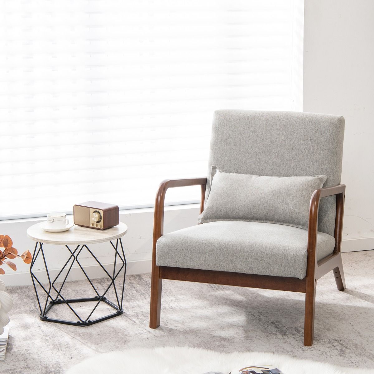 Coast Fauteuil Loungestoel - Gestoffeerd & Max. 150 kg - 65 x 79 x 77 cm - Rubberhout/Polyester - Grijs