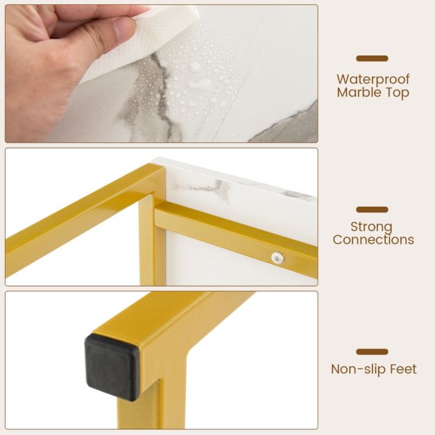 Coast Consoletafel met Imitatiemarmer Blad - Verguld Metalen Onderstel - Wit/Goud - 120 x 32 x 89 cm