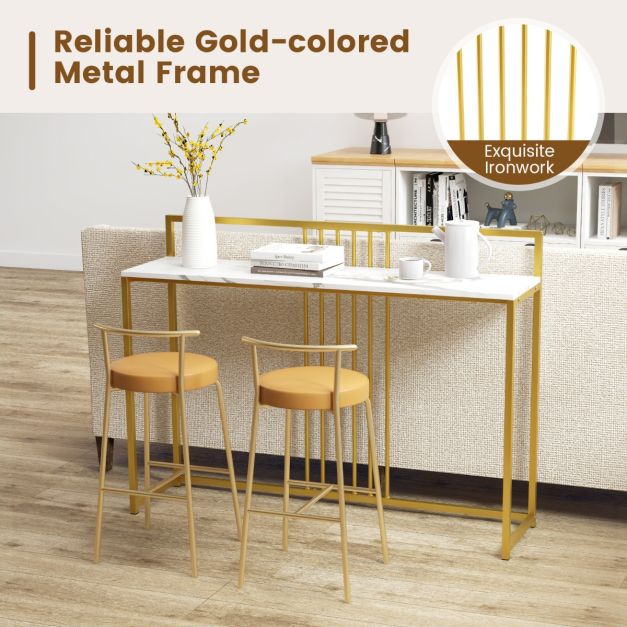Coast Consoletafel met Imitatiemarmer Blad - Verguld Metalen Onderstel - Wit/Goud - 120 x 32 x 89 cm
